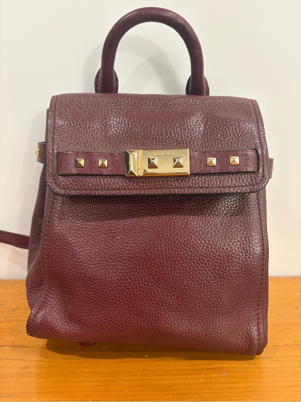 Michael Kors Deep Wine Pebbled Leather Mini Satchel with Gold Hardware